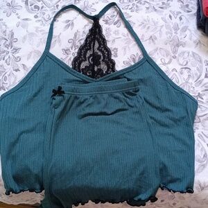 New Two Piece Pajama Set, shorts and crop top with lace